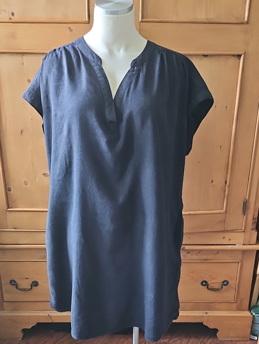 A.N.A. Linen Blend Shift Dress Black Size Large